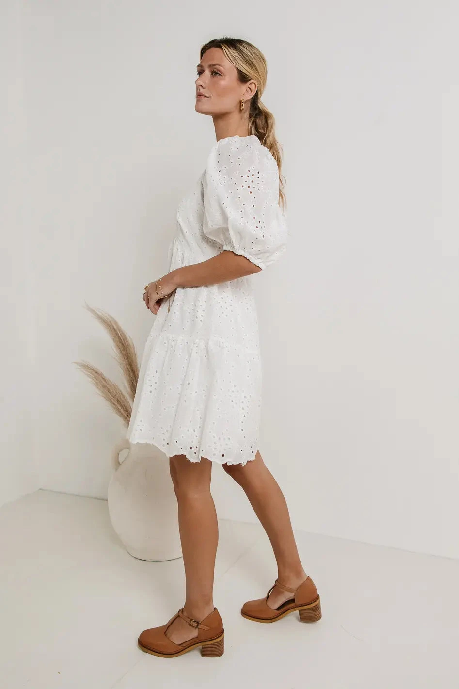 Jaime Eyelet Mini Dress In White - Image 4