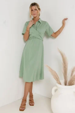 Bennett Collared Dress In Sage