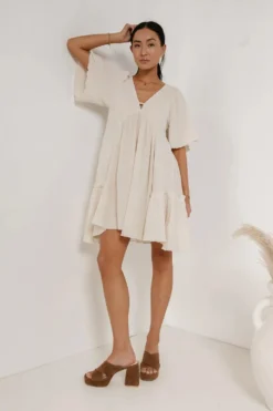 Slow It Down Mini Dress In Cream