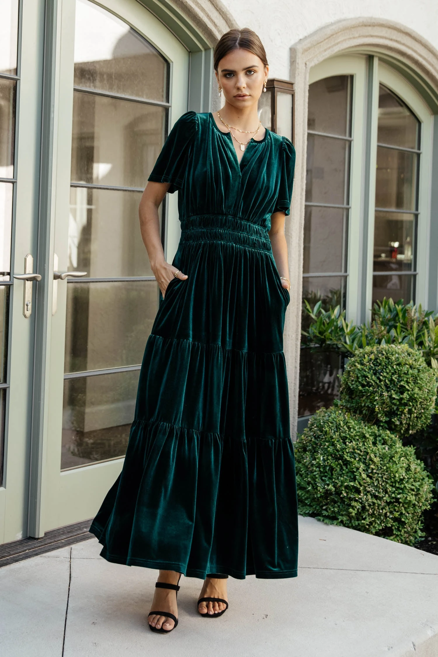 Marlowe Velvet Dress In Emerald - Image 3