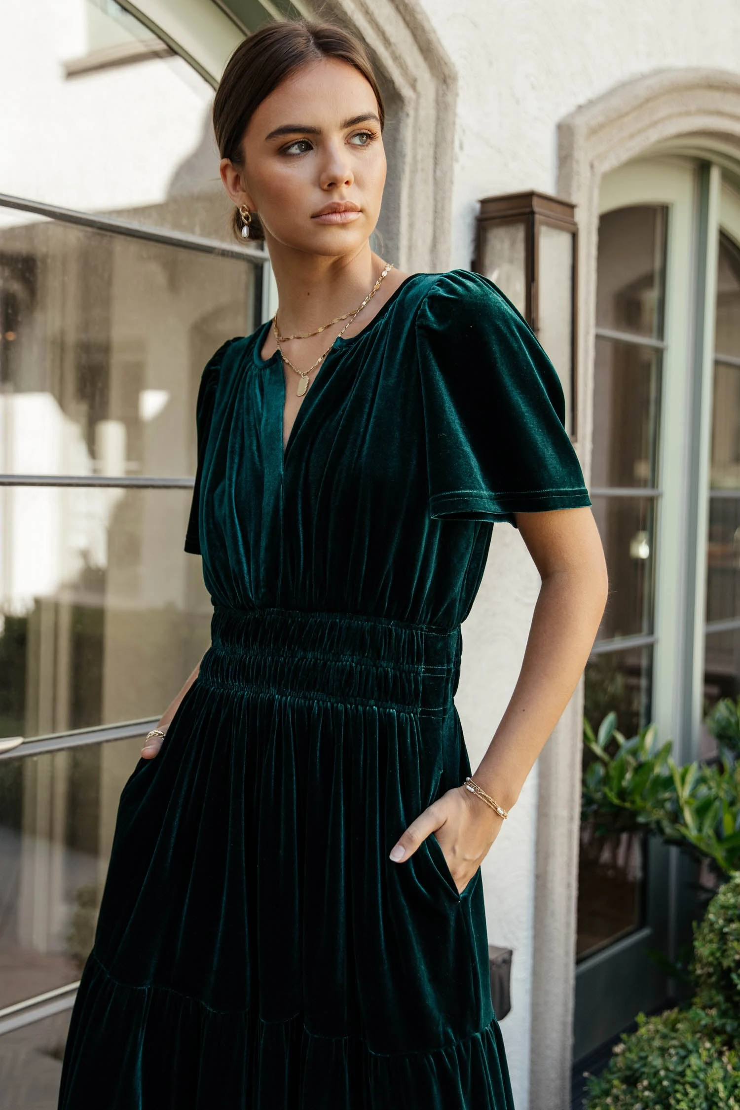 Marlowe Velvet Dress In Emerald - Image 2