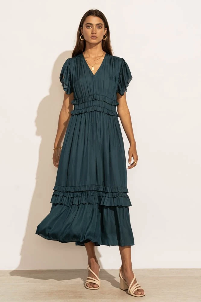 Willa Ruffle Dress In Teal - Image 5