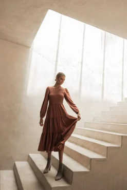 Smocked Tiered Midi Dress In Rust - FINAL SALE