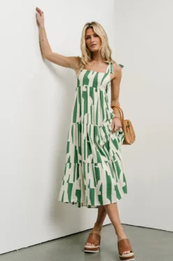 Tiered Abstract Midi Dress