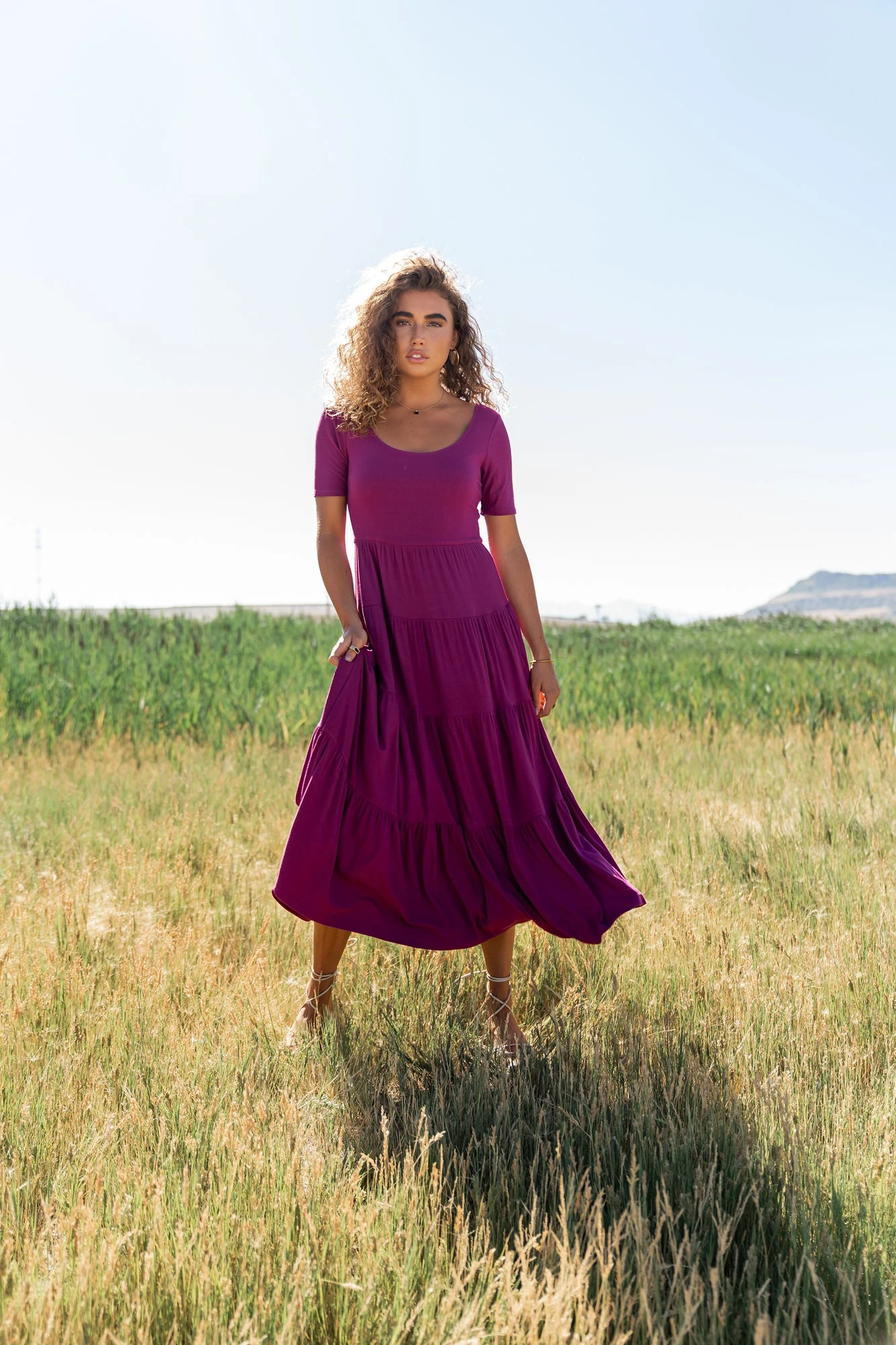 McKayla Tiered Dress In Magenta - Image 5