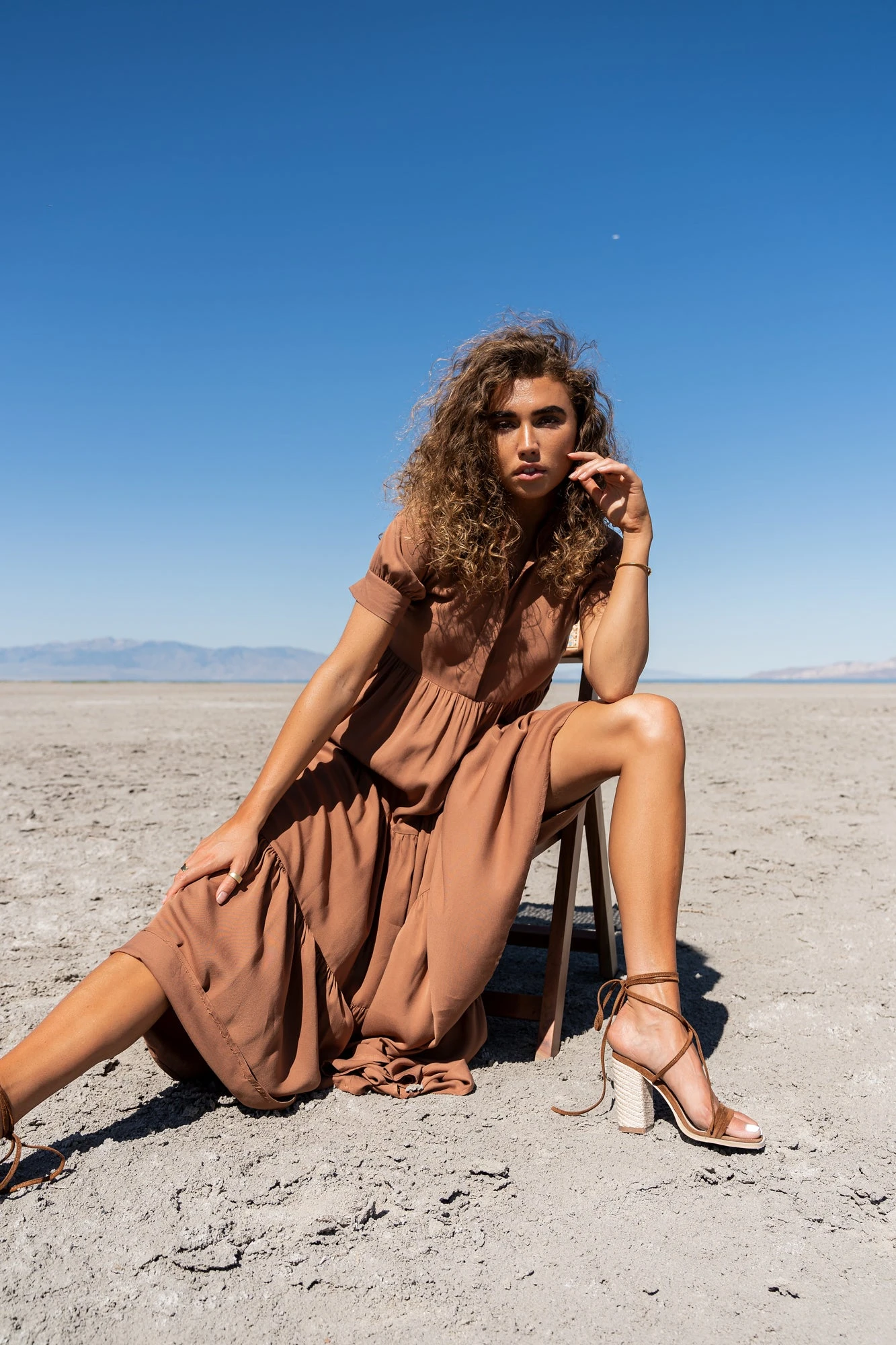 Amanda Tiered Dress In Camel - Image 2