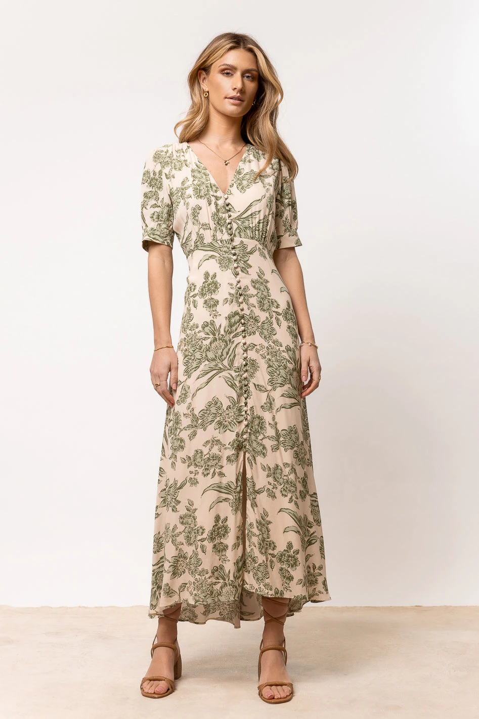 Lia Floral Midi Dress In Sage - Image 2